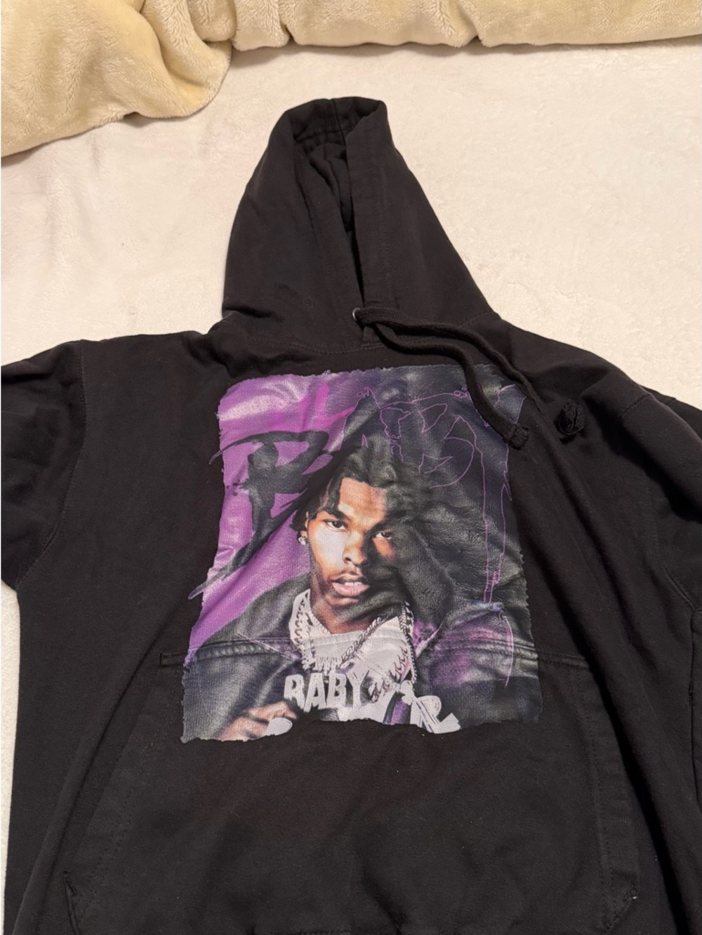 SD Collection Black Hoodie with Purple Graphic Print - Men